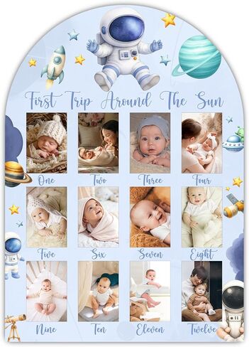 First Trip Around The Sun My First Year Photo Board, Baby Milestone Signs for Boys Girls Nursery Decor, 12 Month Wooden Picture Board for 2x3 Photos, Best Babies Keepsake Gifts-A29 in Kuwait