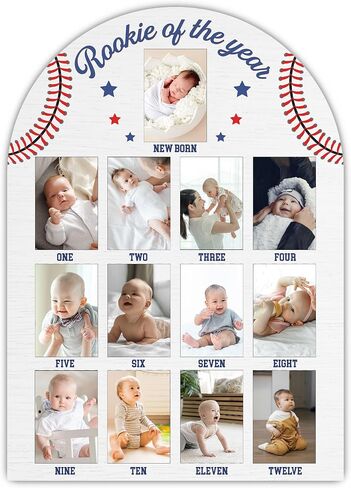 Baseball My First Year Photo Board Frame, Rookie of the Year Baby Milestone Wooden Sign, Gender Neutral Nursery Decor for Boy Girl, Baby Keepsake Gifts for 1st Baseball Birthday Decorations-A20 in Kuwait