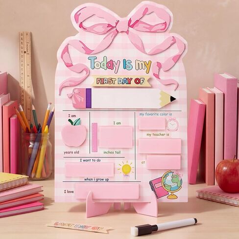 Dunzoom 1 Set Pink Bow First Day and Last Day of School Board Sign for Kids Pink Bow School Chalkboard with Markers Reusable Personalized Chalkboard for Kids Preschool Kindergarten Photo Prop Gifts in Kuwait
