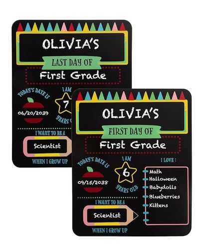 Pearhead First and Last Day Chalkboard Signs, Reusable And Erasable Chalkboard, Ideal Photo Memory Prop for School Milestones, Includes 2 Chalk Signs With White and Yellow Chalk | 2 Reusable Chalk Signs, Grade Age Date Sections, White and Yellow Chalk Inc in Kuwait