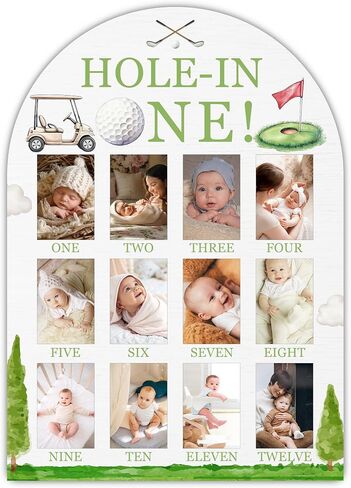 Hole in One My First Year Photo Board, Golf Baby Milestone Signs for Boys Girls Nursery Decor, 12 Month Wooden Picture Board for 2x3 Photos, Best Babies Keepsake Gifts-A13 in Kuwait
