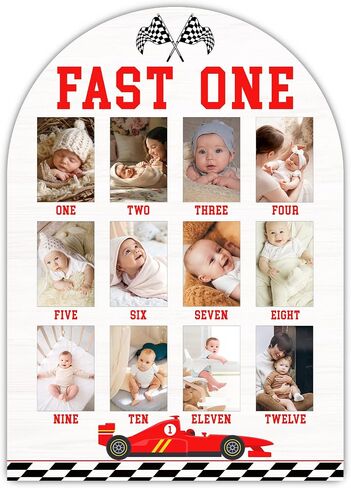 Fast One My First Year Photo Board, Racing Car Baby Milestone Signs for Boys Girls Nursery Decor, 12 Month Wooden Picture Board for 2x3 Photos, Best Babies Keepsake Gifts-A23 in Kuwait