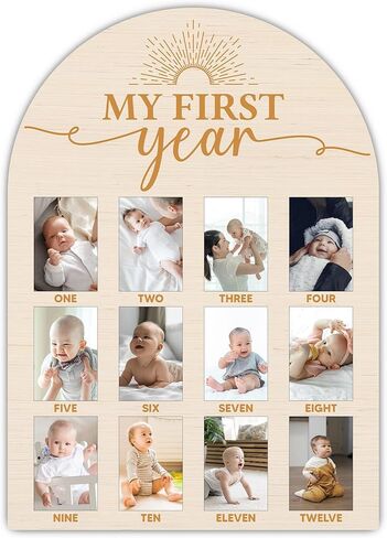Minimalism My First Year Photo Board Frame, 12 Monthly Baby Milestone Wooden Sign, Gender Neutral Nursery Decor for Girl Boy, Baby Keepsake Gifts for 1st Sun Birthday Decorations-A12 in Kuwait