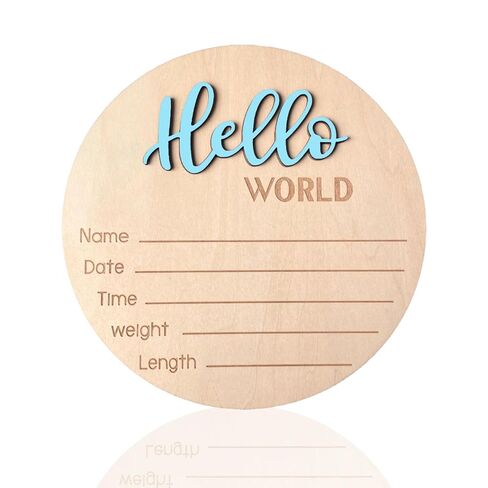 Baby Announcement Sign, ​5.9 Inch Wooden Hello World Newborn Signs, Birth Announcement Sign, Baby Shower Hospital Nursery for Newborn Boys and Girls (White) in Kuwait