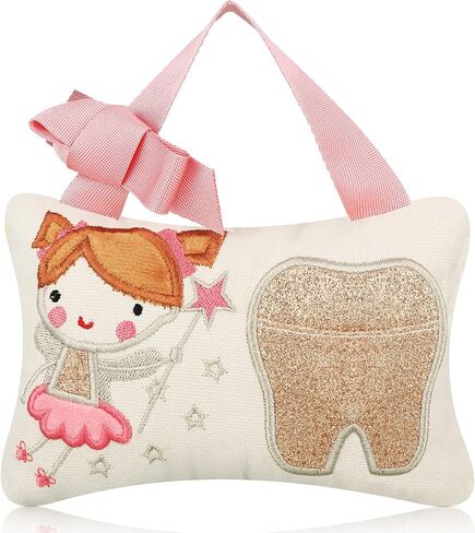 Qunclay Tooth Fairy Pillow with Pocket Kids Keepsake Pouch Tooth Fairy Gifts for Girl and Boy, 3.9 x 5.9 Inches (Sweet) in Kuwait