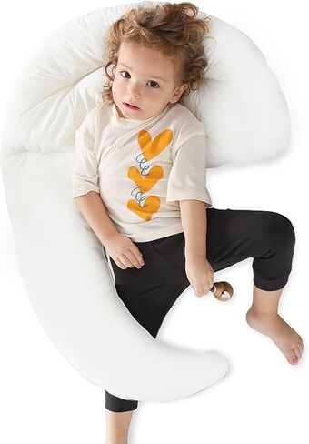 Choc chick Toddler Body Pillow, 34x27in Moon Shape Hug Pillow for Sleeping | Breathable Cotton Surface, Machine Washable, Includes Laundry Bag, Kids Cuddle Pillow for 2 Year Old, Crib & Side Sleeper in Kuwait