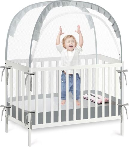 PandaEar Pop Up Crib Tent to Keep Baby from Climbing Out, Breathable Crib Net Mesh Canopy, Babies Crib Cover with Zipper, Easy Installation (Grey) in Kuwait