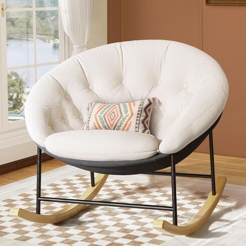 Kidirect Wide Rocking Chair Nursery, Comfy Saucer Nursery Rocking Chairs with Removable Cushion, Indoor Papasan Nursing Chair for Breastfeeding, Mecedora Para Adultos for Living Room & Bedroom (Beige) in Kuwait