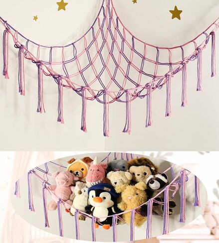 Stuffed Animal Storage Hammock Corner Net - Pink Room Christmas Decor for Teen Girls - Toys Storage Hanging Stuff Animal Organizer Holder Cute Stuff - Boho Nursery Dorm Bedoom Decor Aesthetic in Kuwait