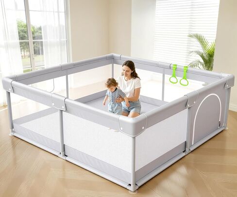 Fodoss Baby Playpen 47×47in, Small Play Pen for Babies and Toddlers, Playpen for Apartment, Play Yard, Activity Fence, Baby Playard with All-Side Mesh, Pull Rings in Kuwait