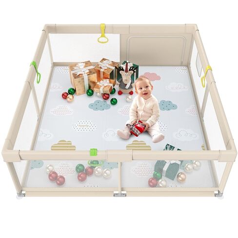 Fodoss Baby Playpen مقاس 47 × 47 بوصة، قلم لعب صغير للرضع والأطفال الصغار، قلم لعب للشقة، ساحة لعب، سياج للأنشطة، ساحة لعب للأطفال مع شبكة من جميع الجوانب، حلقات سحب in Kuwait