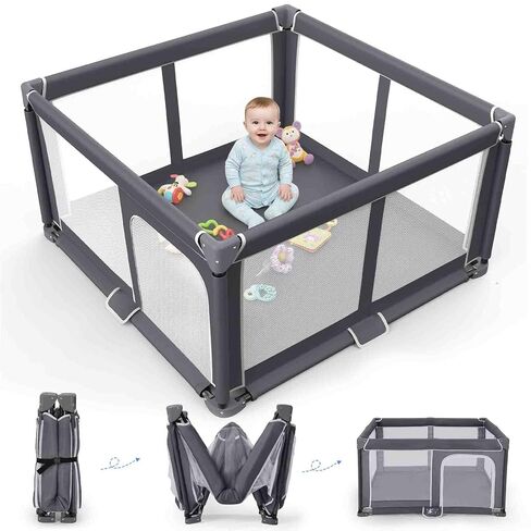 Foldable Baby Playpen Portable Travel Play Yard, Dark Gray | Safety Play Yard for Babies & Toddlers, Indoor & Outdoor Use, Carry Bag Included, Collapsible, Portable，Sturdy & Secure in Saudi Arabia