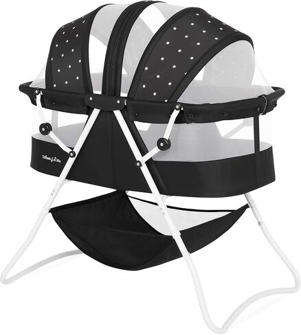 Dream On Me Karley Bassinet in Black, Lightweight Portable Baby Bassinet, Quick Fold and Easy to Carry, Adjustable Double Canopy, Indoor and Outdoor Bassinet with Large Storage Basket. in Kuwait