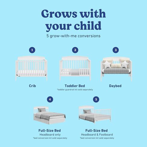 Graco Benton 5-in-1 Convertible Crib – GREENGUARD Gold Certified, Converts from Baby Crib to Toddler Bed, Daybed and Full-Size Bed, Fits Standard Full-Size Crib Mattress (White) | GREENGUARD Gold Certified, Converts from Baby Crib to Toddler Bed, Daybed a in Kuwait
