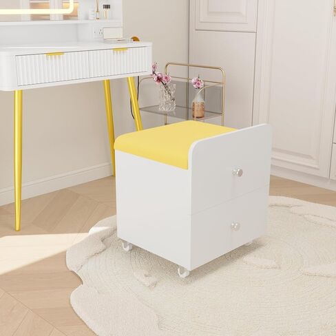 Garvee Vanity Stool Chair with Storage, 17.32" l x 15.16" w x 17.32" h PU Ottoman with Lockable Wheels & Storage Drawer, Modern Multifunctional Chairs for Makeup in Kuwait