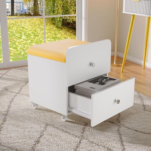Garvee Vanity Stool Chair with Storage, 17.32" l x 15.16" w x 17.32" h PU Ottoman with Lockable Wheels & Storage Drawer, Modern Multifunctional Chairs for Makeup in Kuwait