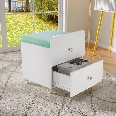 Garvee Vanity Stool Chair with Storage, 17.32" l x 15.16" w x 17.32" h PU Ottoman with Lockable Wheels & Storage Drawer, Modern Multifunctional Chairs for Makeup in Kuwait