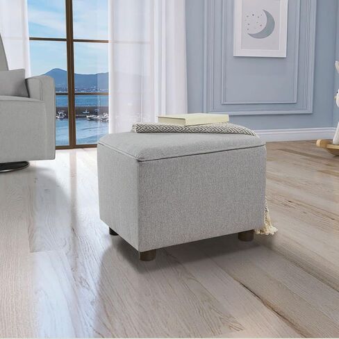Evolur Holland Upholstered Ottoman in Light Grey, Foot Rest Stool for Nursing Moms, Tool-Free Assembly, Made for Every Décor in Kuwait