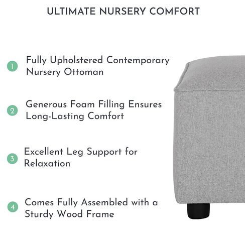 Evolur Holland Upholstered Ottoman in Light Grey, Foot Rest Stool for Nursing Moms, Tool-Free Assembly, Made for Every Décor in Kuwait