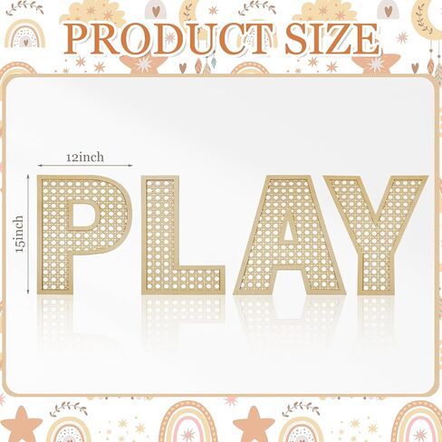 GlikCeil Playroom Decor Rattan Letters Set 12 x 15 Boho Wall Signs for Bedroom Large Wooden Rattan Letters for Toddler Girls Boys Playroom Art Nursery Room Decorations(Play) in Kuwait