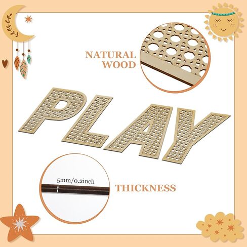 GlikCeil Playroom Decor Rattan Letters Set 12 x 15 Boho Wall Signs for Bedroom Large Wooden Rattan Letters for Toddler Girls Boys Playroom Art Nursery Room Decorations(Play) in Kuwait