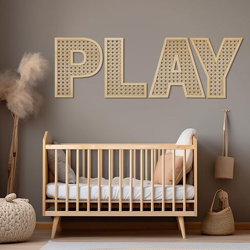 GlikCeil Playroom Decor Rattan Letters Set 12 x 15 Boho Wall Signs for Bedroom Large Wooden Rattan Letters for Toddler Girls Boys Playroom Art Nursery Room Decorations(Play) in Kuwait