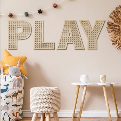 GlikCeil Playroom Decor Rattan Letters Set 12 x 15 Boho Wall Signs for Bedroom Large Wooden Rattan Letters for Toddler Girls Boys Playroom Art Nursery Room Decorations(Play) in Kuwait