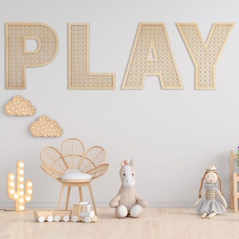 GlikCeil Playroom Decor Rattan Letters Set 12 x 15 Boho Wall Signs for Bedroom Large Wooden Rattan Letters for Toddler Girls Boys Playroom Art Nursery Room Decorations(Play) in Kuwait