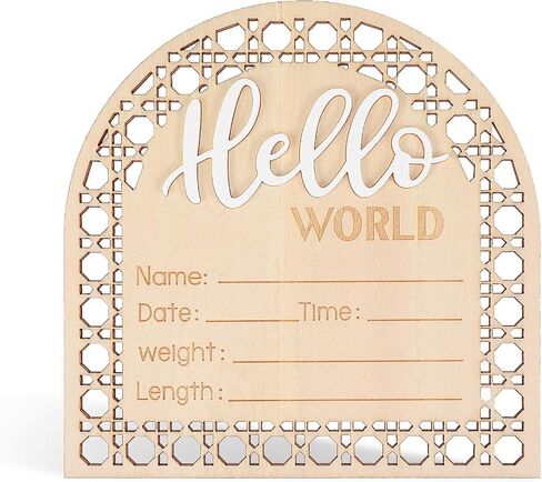 Nogeqi Hello World Newborn Sign, 6 Inch Pink Butterfly Baby Name Announcement Sign, Birth Announcement Signs, Wooden Baby Welcome Signs for Newborn Photo Props Babies Shower Hospital Nursery in Kuwait