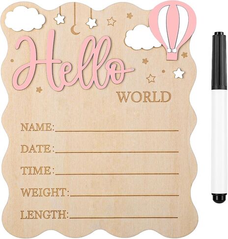 Baby Announcement Sign, Wooden Newborn Birth Plaque, Blue | Natural Wood, Smooth Finish, Write Baby Name and Birth Details, Photo Grop, Nursery Decor, Baby Shower Gift in Kuwait
