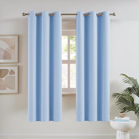 DUALIFE Light Sky Blue Curtains for Bedroom, 63 Inch Length, 2 Panels Sets - Thermal Insulated Room Darkening Curtain Draperies with Grommet for Nursery (42 x 63 Inch, 2 Panels) in Kuwait