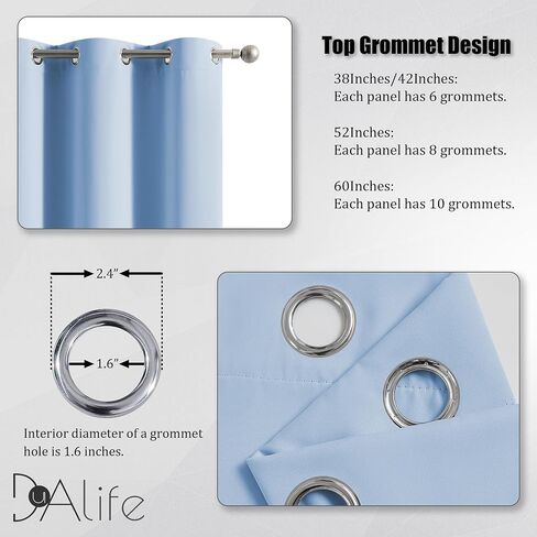 DUALIFE Light Sky Blue Curtains for Bedroom, 63 Inch Length, 2 Panels Sets - Thermal Insulated Room Darkening Curtain Draperies with Grommet for Nursery (42 x 63 Inch, 2 Panels) in Kuwait