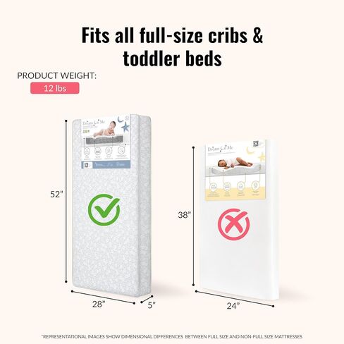 Dream On Me Nap Nest Baby Crib Mattress, GREENGUARD Gold, Made in USA | Waterproof Cover, 88 Coil Spring Support, BSA Verified, ASTM & CPSC Tested, Fits Full Size Crib and Toddler Bed 52"x28"x5" in Kuwait