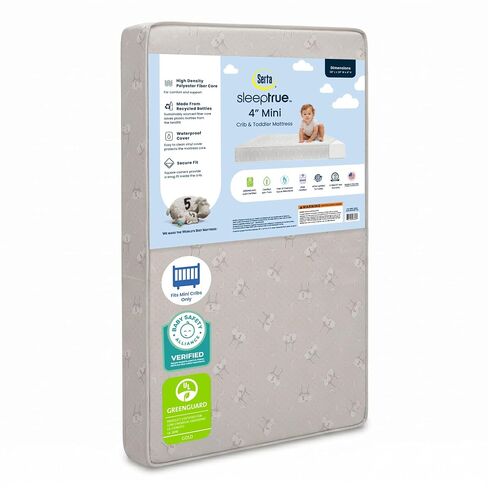 Delta Children Serta SleepTrue Mini Crib Mattress, Premium Sustainably Sourced Fiber Core, Hypoallergenic & Waterproof Cover, Greenguard Gold Certified - Made in USA, White in Saudi Arabia