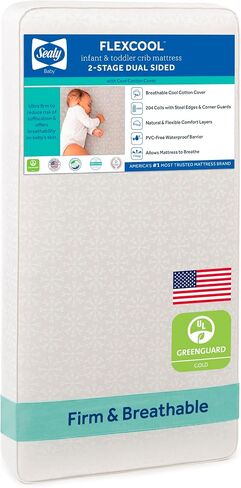 Sealy Baby Flex Cool 2 Stage Crib Mattress and Toddler Bed Mattress, Breathable Hybrid Coil Design, Waterproof Cotton Surface, GREENGUARD GOLD Certified, Standard 52x28 Size in Kuwait