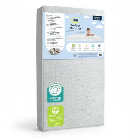 Serta Perfect Slumber Breathable Two-Stage Crib Mattress and Toddler Mattress - Breathable Cover and Fiber Core, Machine Washable Cover, Waterproof, 7 Year Warranty, Made in USA in Kuwait
