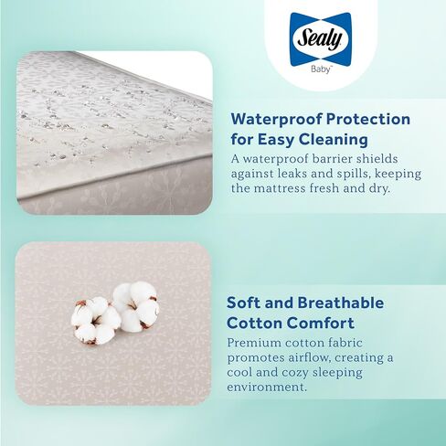 Sealy Baby Flex Cool 2 Stage Crib Mattress and Toddler Bed Mattress, Breathable Hybrid Coil Design, Waterproof Cotton Surface, GREENGUARD GOLD Certified, Standard 52x28 Size in Kuwait