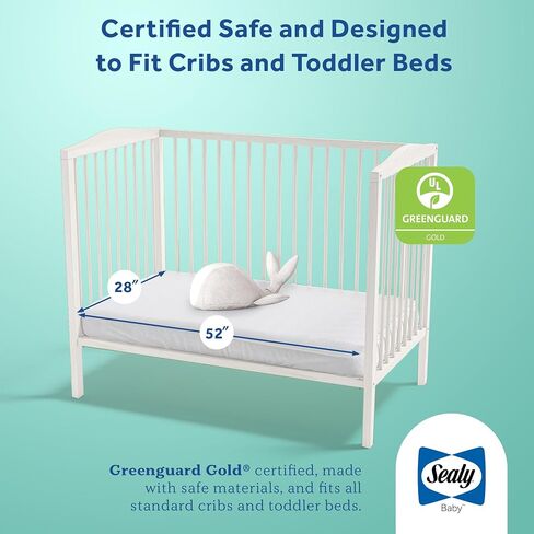 Sealy Baby Flex Cool 2 Stage Crib Mattress and Toddler Bed Mattress, Breathable Hybrid Coil Design, Waterproof Cotton Surface, GREENGUARD GOLD Certified, Standard 52x28 Size in Kuwait