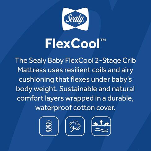 Sealy Baby Flex Cool 2 Stage Crib Mattress and Toddler Bed Mattress, Breathable Hybrid Coil Design, Waterproof Cotton Surface, GREENGUARD GOLD Certified, Standard 52x28 Size in Kuwait