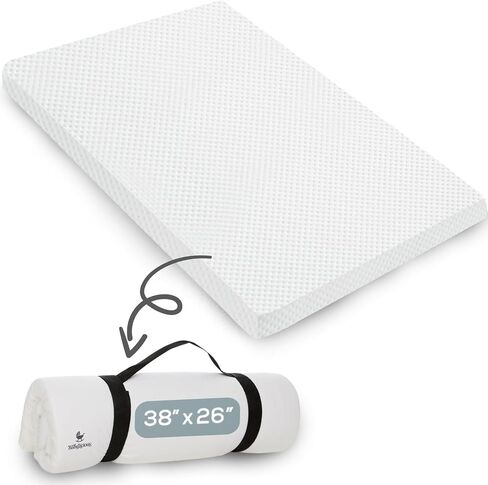 Pack and Play Mattress Pad 38" x 26" Waterproof Roll Up Memory Foam Topper | Breathable Soft Memory Foam Baby Mattress Pad, Roll Up Portable Design with Carry Buckle, Comfortable Sleep Surface in Kuwait