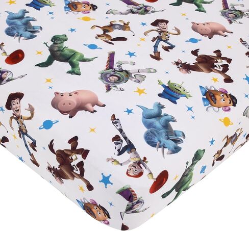 NoJo Disney Toy Story Taking Action Blue, Green and Yellow 4 Piece Toddler Bed Set - Comforter, Fitted Bottom Sheet, Flat Top Sheet, and Reversible Pillowcase in Kuwait