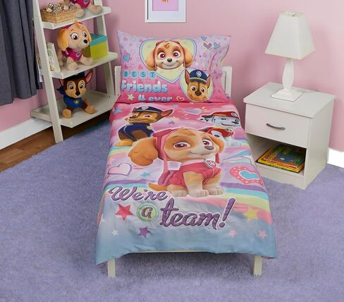 Paw Patrol Skye We're A Team 4 Piece Toddler Bedding Set - Includes Comforter, Sheet Set - Fitted + Top Sheet + Reversible Pillow Case for Girls Bed, Pink in Kuwait