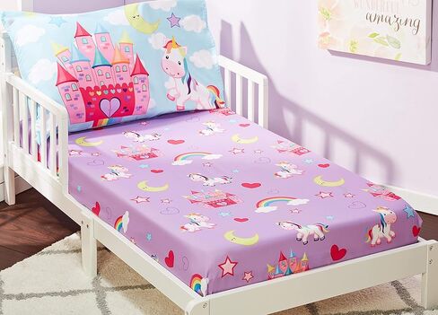Everyday Kids Toddler Fitted Sheet and Pillowcase Set -Princess Storyland- Soft Breathable Microfiber Toddler Sheet Set in Kuwait