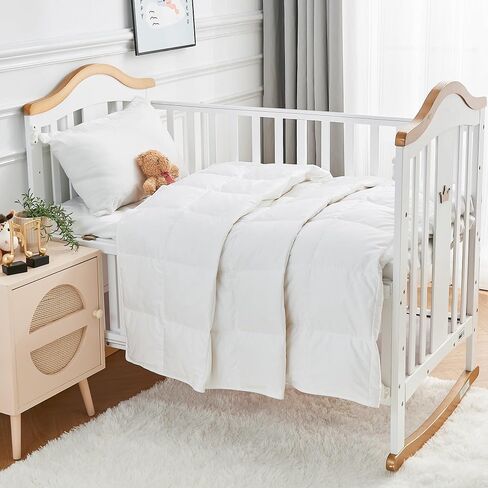 Goose Down Baby Blanket Toddler Crib Comforter Lightweight Summer Cooling Duvet Insert, Hypoallergenic 100% Organic Cotton Quilted Nursery Blanket with Corner Tabs, White 33x43 inches in Kuwait