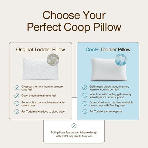 Coop Home Goods Original Toddler Adjustable Pillow, Soft, Breathable, 19" x 13" Washable Mini Bed Pillow with Premium Memory Foam and Zippered Cover, CertiPUR-US/GREENGUARD Gold in Saudi Arabia