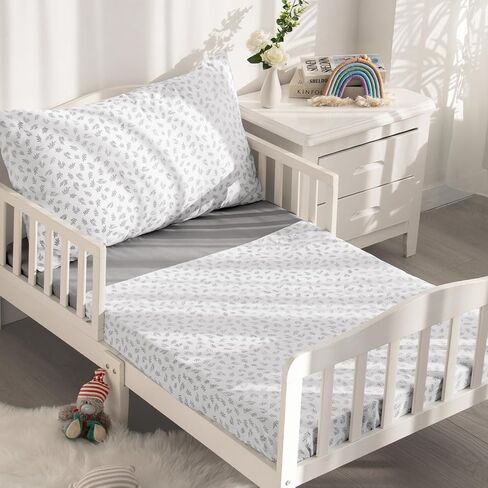 Biloban 3-Piece Toddler Sheet Set Microfiber, Toddler Bedding Set Includes Crib Mattress Sheet, Flat Sheet and Envelope Pillowcase, Silky Soft, Breathable and Lightweight, Grey in Kuwait