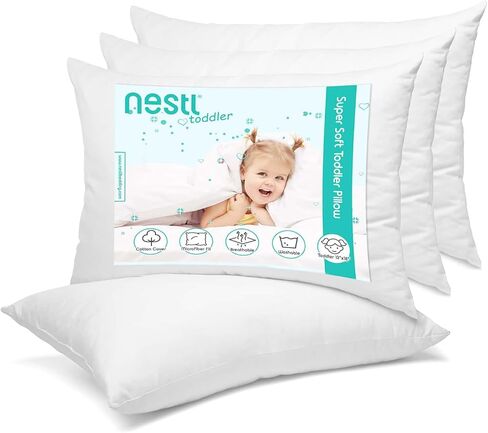 Nestl 2 Pack Toddler Pillow for Sleeping 13 x 18, Small Kids Pillow for Travel, Car, School, Nap, & Toddler Bed, Machine Washable Soft Cotton Child 2 Year Old and Up - White in Kuwait