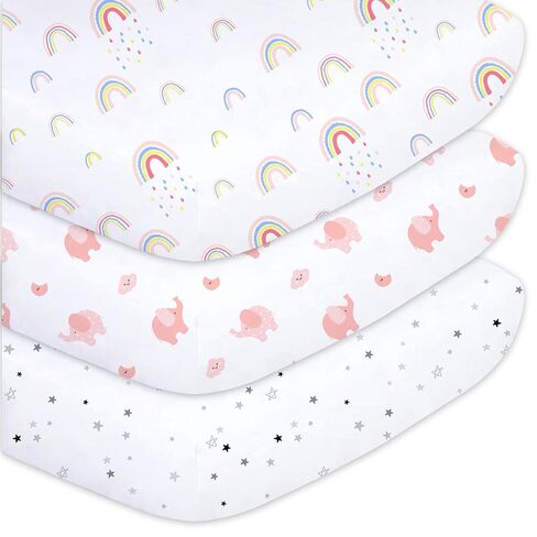 Plushii Crib Sheets for Baby Boys 4 Pack, 28"x 52" Extra Soft Microfiber Crib Sheet Set for Standard Crib & Toddler Mattress Pad, Dinosaur & Elephant & Stars & Navy Blue in Kuwait