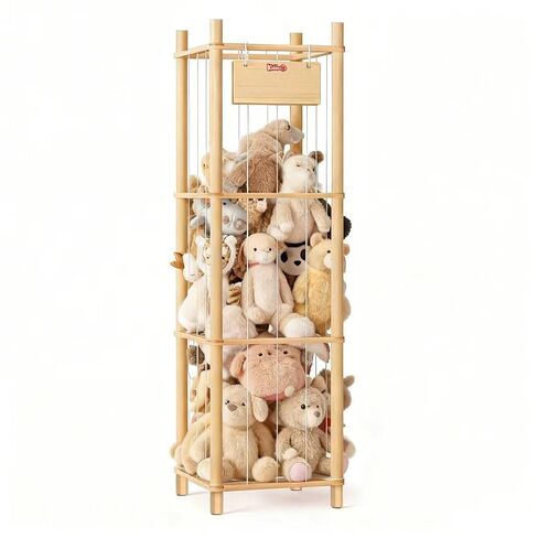 Kiddocood Kids CPC & TIC Certified Stuffed Animal Storage - 3-Tier Large Natural Solid Wood Plush Toy Organizer & Holder, Corner Solution for Playroom & Nursery, BPA-Free & Zero Glue, 53"H in Kuwait