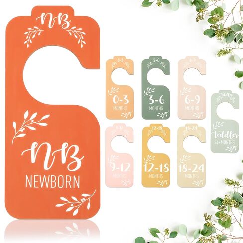 Baby Closet Dividers for Clothes Organizer - Set of 8 Beautiful Wooden Double-Sided Baby Clothes Size Hanger Organizer from Newborn to 24 Months for Boho Nursery Decor in Kuwait